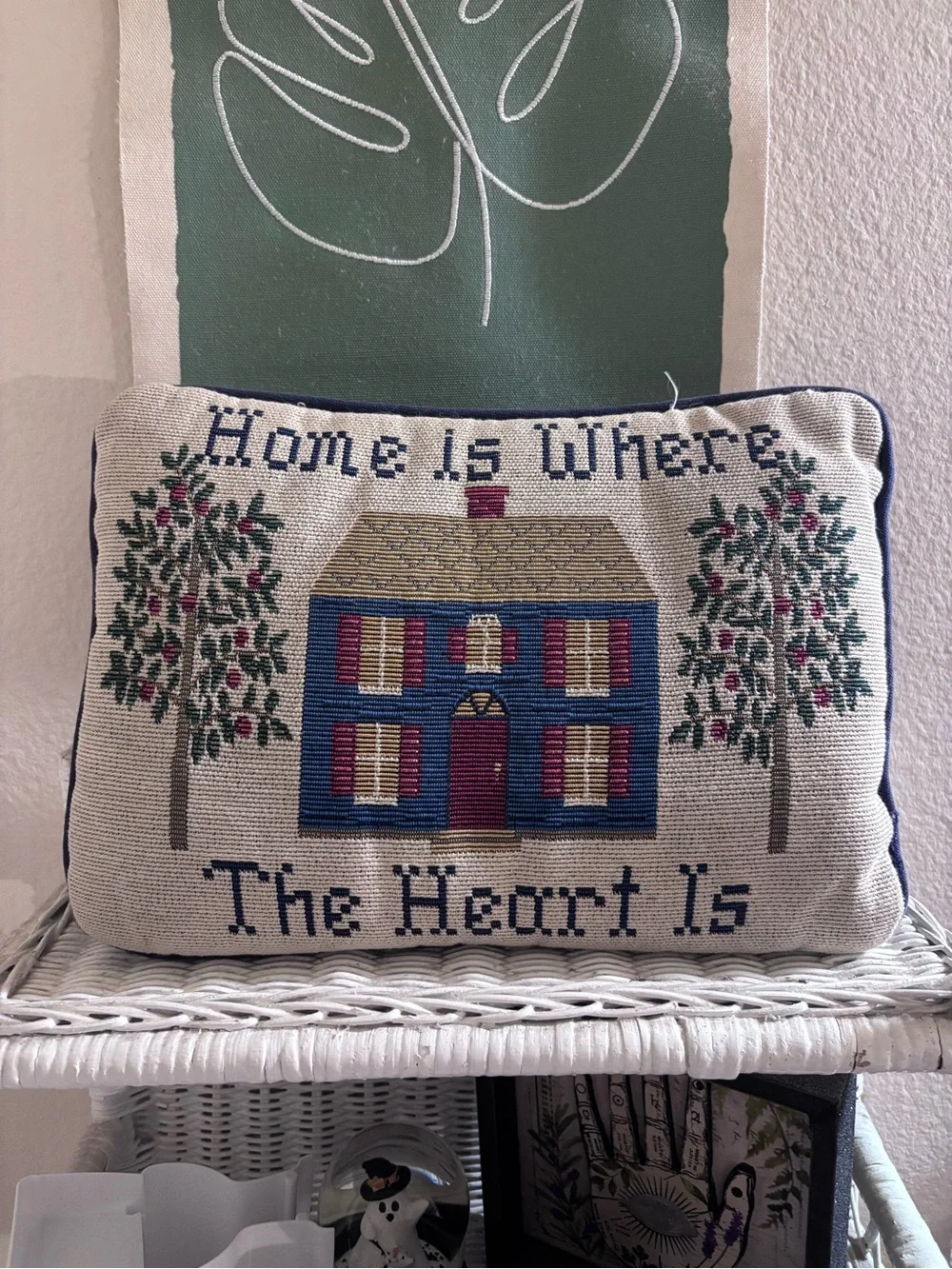 Vintage Home Is Where The Heart Is Embroidered Accent Pillow - Blue/Beige